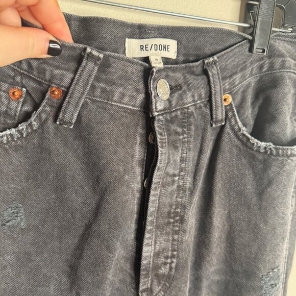 Re/Done Women's 28 Black Mid Rise Straight Leg Distressed Jeans Casual Denim - Picture 4 of 7